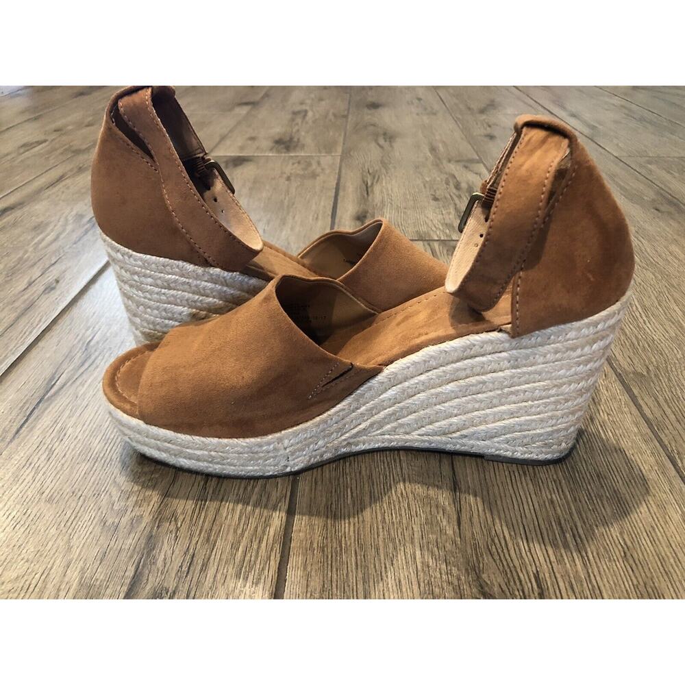 Espadrille Wedge Sz 10 Caramel‎ Brown Ankle Strap Sandal 3.5” Heel 1.5” platform - Picture 7 of 12